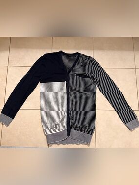 Topman Two-Tone Striped Button Cardigan in Navy and White